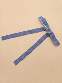 復古黑色大天鵝絨蝴蝶結髮夾長絲帶韓國髮夾髮夾女式女孩髮飾 - 灰色 - 查看 3