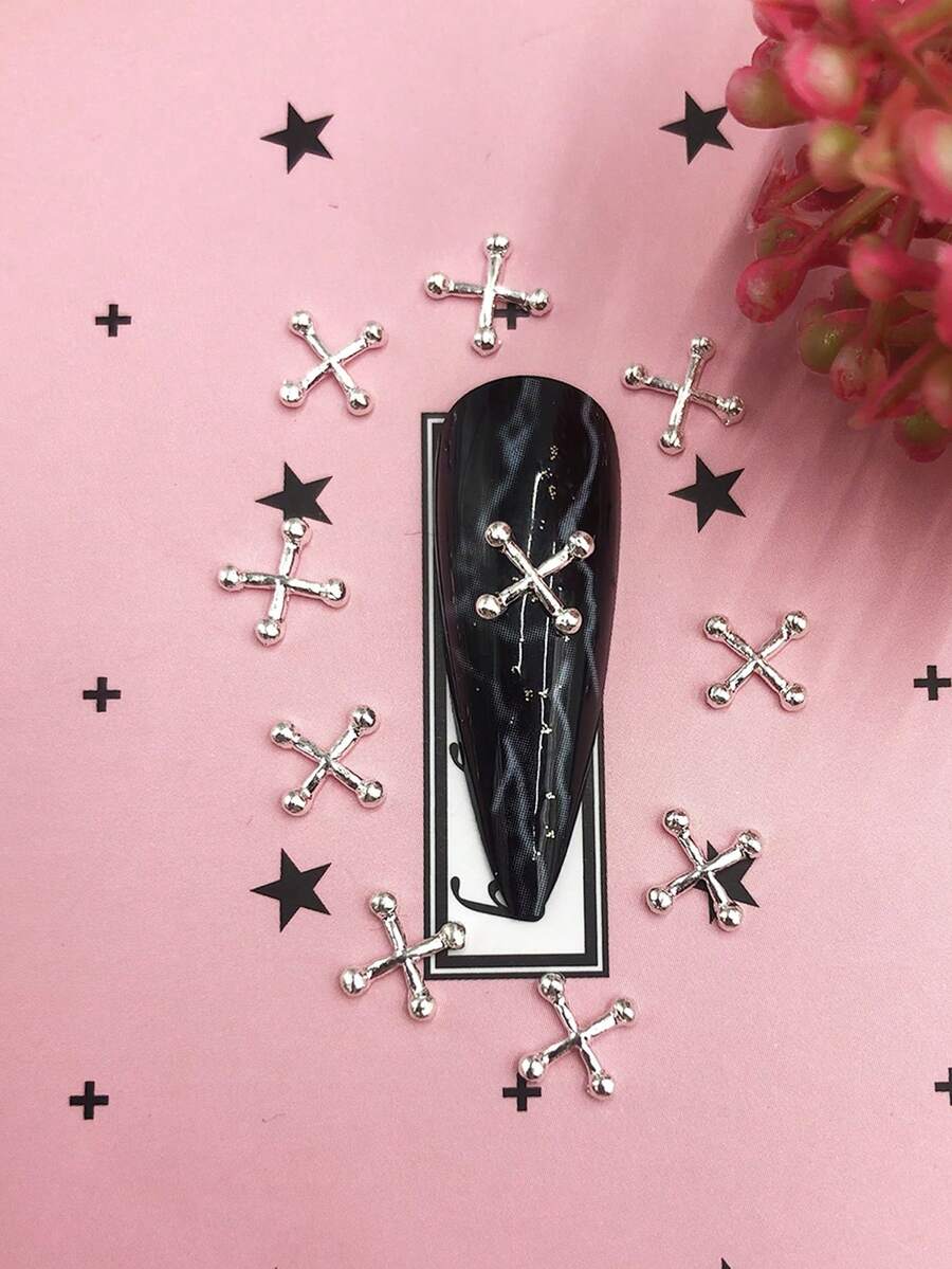 10 件金属复古十字形美甲装饰配件