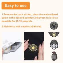 4 piezas Parches bordados decorativos para coser/planchar, diseños bordados, parche militar DIY para gorra, ropa, bolso, apliques de bordado - Negro - Ver 4