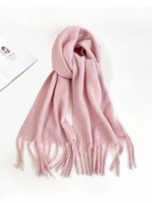 1 件女式時尚經典流蘇披肩,採用純羊絨質感材質,保暖又時尚,防風厚圍巾,適合聖誕休閒 - 粉色 - 查看 3