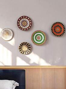 1 件手工编织圆形墙面装饰盘，波西米亚风格床边/沙发/卧室壁挂装饰、家居装饰、房间装饰、墙面装饰 - 款式D - 查看 5