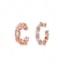 PHNIBIRD Ear Cuffs Women'S Set Metal Allergy Friendly Silver 925 Ear Cuffs Zirconia Spring Summer Fall Winter Coming Of Age Celebration - Rose Gold - View 5