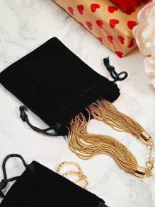 10pcs/20pcs Wedding Party DIY Material Package Box, Velvet Jewelry Pouches Gift Drawstring Bags, Black Gift Packaging Bags For Valentine's Day, Mother's Day Back To School Valentine Day - Black - View 2