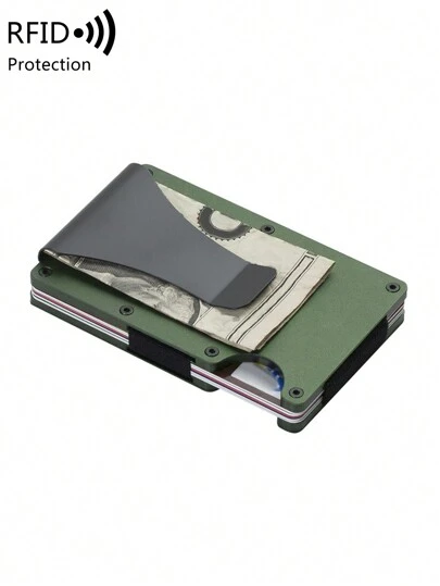 MIYIN Minimalist Aluminum Alloy Wallet - Ultra-Thin Anti-Scratch, With Banknote Clip, Convenient For Cash And Card Storage, Compact Multi-Function Metal Wallet With Banknote Clip, Suitable For Daily Use And Gift Giving, For Boyfriend/Husband/Father (Green) Card Holder, Anti-Theft Card Clip, Card Case, Wallet, Business Card Holder, Credit Card Holder, Men's Mini Wallet, Card Case, RFID Wallet