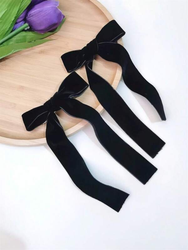 2pcs Women's Simple Black Bowknot Ribbon Hair Clips Suitable For Daily Use Cute Claw Clips Hair Claws Hair Barrettes, School Stuff, Elegant, College, Black Bows