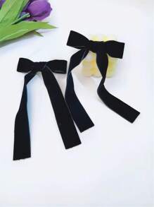 2pcs Women's Simple Black Bowknot Ribbon Hair Clips Suitable For Daily Use Cute Claw Clips Hair Claws Hair Barrettes, School Stuff, Elegant, College, Black Bows, Hair Accessories, Head Accessories, Hair Accessories For Women - Black - View 2