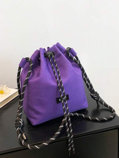 Bolso cubo de moda para mujer, bolso de tela de nailon, bolso casual con cordón, bolso de hombro y cruzado con cuerda gruesa