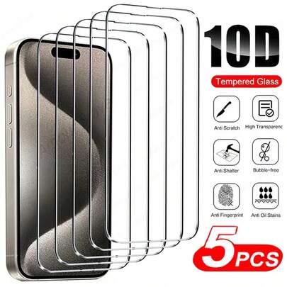 Bộ 5 miếng dán màn hình cường lực tương thích với iPhone 17/16e/15/14/13/12/11 Pro Max/X/XS/XR/Mini/7/8/14 Plus, cũng phù hợp với 14/15 Pro Max.