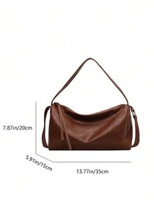 1pc Coffee Brown Simple Atmosphere Shoulder Bag Fashionable All-Match Round Cylinder Commuting Handbag For Four Seasons - Coffee Brown - View 9