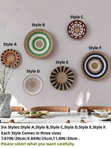 1 件手工编织圆形墙面装饰盘，波西米亚风藤条床边沙发卧室壁挂装饰品，20CM/25CM/30CM 复活节 - 款式F - 查看 4