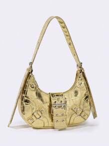 Women's Versatile Korean Style Punk Shoulder Bag - Gold - View 4