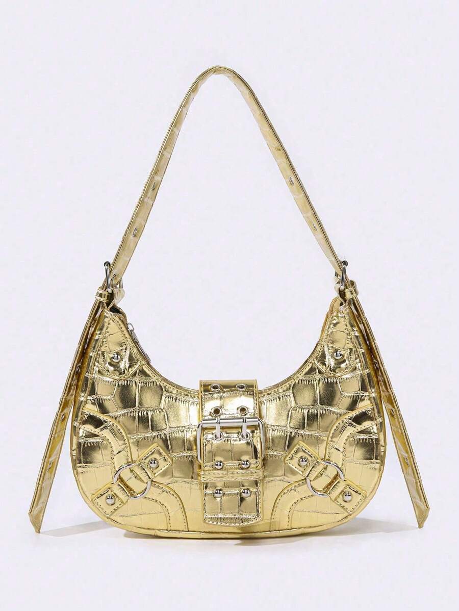 Women's Versatile Korean Style Punk Shoulder Bag - Gold - View 1