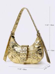 Women's Versatile Korean Style Punk Shoulder Bag - Gold - View 10