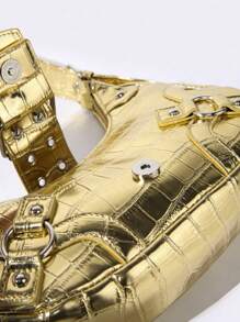 Women's Versatile Korean Style Punk Shoulder Bag - Gold - View 6