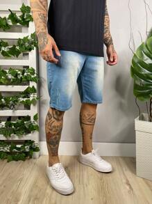 Men Denim Shorts - 深色水洗藍 - 查看 4