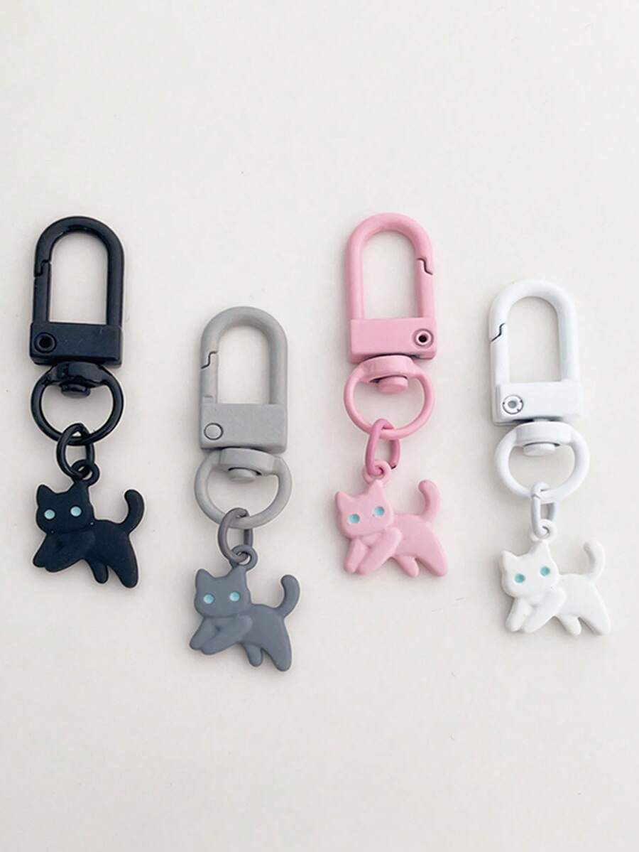 4 Bộ móc khóa hình mèo dễ thương dành cho nữ với bộ móc khóa màu kẹo đầy màu sắc có giắc cắm tai nghe và vòng chìa khóa xe hơi, móc khóa phù hợp với trang phục hàng ngày - Nhiều màu - Xem 1