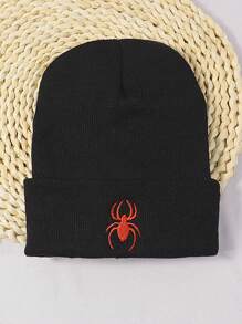 1件男士蜘蛛刺繡防風保暖針織無邊帽 - 黑色 - 查看 1