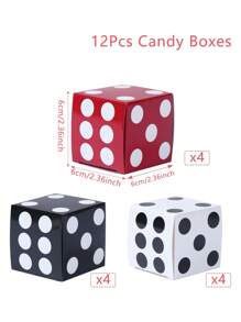 12个黑色、红色、白色骰子形状迷你礼盒，可用于生日、婚礼、家庭节日派对礼物、糖果盒或玩具包装。 - 彩色 - 查看 3