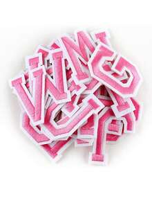 Iron on Letter Patches Pink 26Pieces Creative Fashion Alphabet Sewing on Appliques Embroidered Letters Decorate Repair Patches for Hats Shirts Jeans Shoes - Pink - View 3