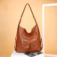 Bolso De Hombro Para Mujer De Un Solo Color Con Gran Capacidad - Marrón - Ver 3