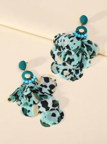 1pair Fashionable Handmade Beaded Lace Petal Shaped Pendant Earrings For Women