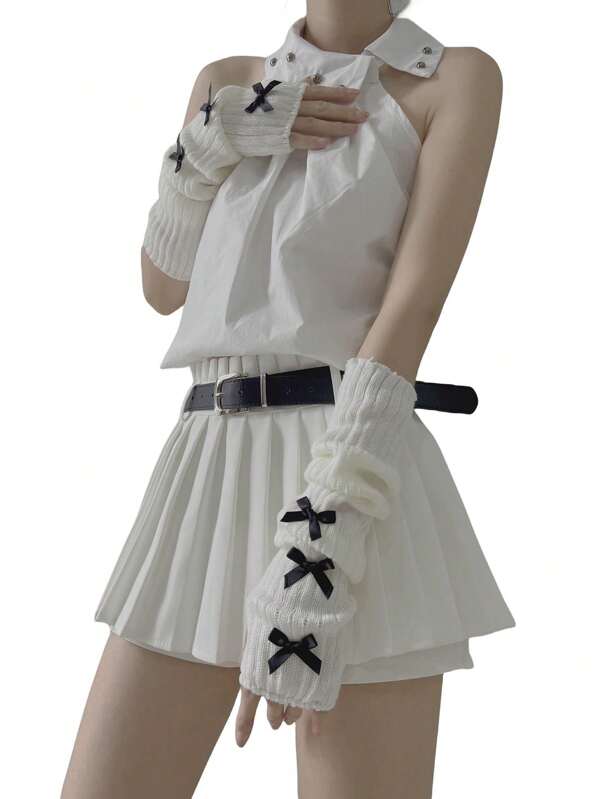 Pair Of Women's Glove Sleeves Pure White Black Lace Arm Sleeves Y2k