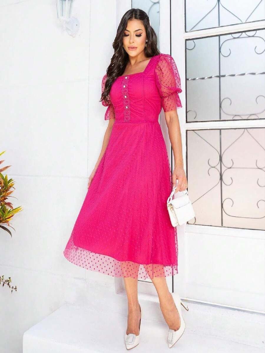 Women Dresses - 玫紅色 - 查看 1