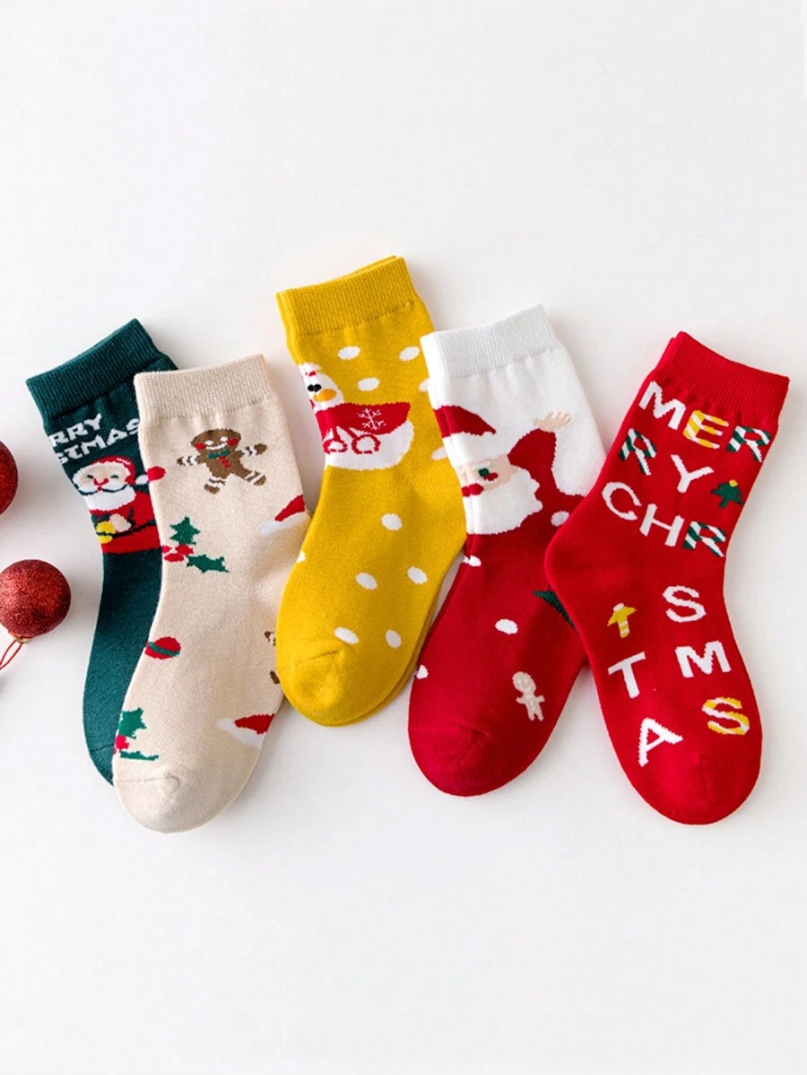 5 双婴儿女孩男孩圣诞袜雪人姜男孩圣诞老人儿童 Xmax 袜子儿童图案袜子新年节日礼物红色绿色