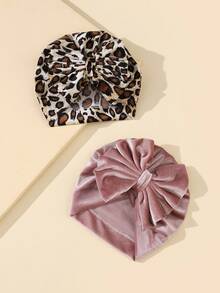 2 Piezas/set Infantil Y Gorro De Terciopelo Para Niño Pequeño Con Decoración De Lazo, Otoño E Invierno - Rosa vieja - Ver 2