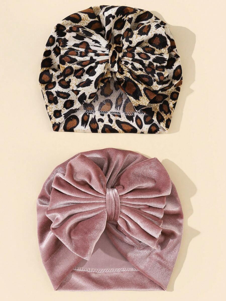 2 Piezas/set Infantil Y Gorro De Terciopelo Para Niño Pequeño Con Decoración De Lazo, Otoño E Invierno - Rosa vieja - Ver 1