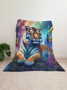 1條水彩虎紋印花法蘭絨毛毯,柔軟舒適的面料,適合使用於床上、沙發上和午睡時間 - 彩色 - 查看 3