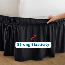 1Pc Luxury Around Style, Elastic Wrap Ruffled Bed Skirt 16inch Drop - Black - View 2