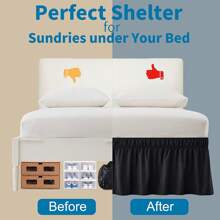 1Pc Luxury Around Style, Elastic Wrap Ruffled Bed Skirt 16inch Drop - Black - View 5