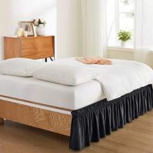 1Pc Luxury Around Style, Elastic Wrap Ruffled Bed Skirt 16inch Drop - Black - View 3