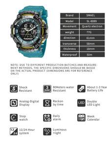 SMAEL 1pc Men's Multi-Functional Outdoor Sports Waterproof Alarm Clock Luminous Watch