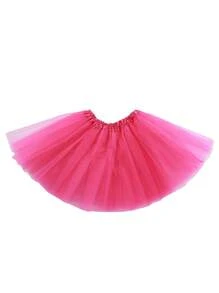 Falda De Tutú De Malla De Color Sólido Para Niñas, Estilo Casual, Adecuada Para Presentaciones En El Escenario - Rosa Fucsia - Ver 1