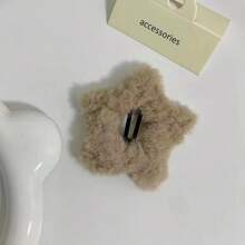 2 Piezas/set Clips De Pelo En Forma De Estrella Peludos, Clips De Bb De Color Café, Accesorios Lindos De Clip De Pelusa De Invierno Para Cabello - Café - Ver 5