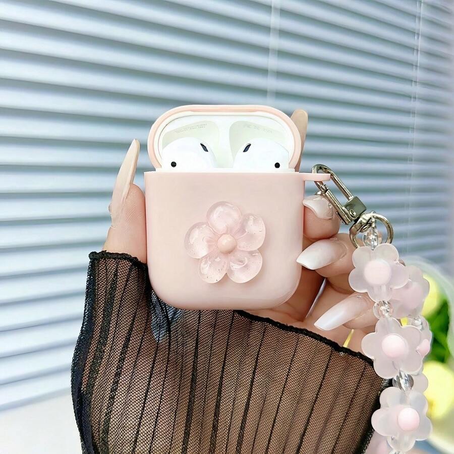 苹果花卉粉蓝向日葵吊坠耳机盒兼容 Airpods1/2 AirPods Pro - 粉色 - 查看 1