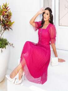 Women Dresses - 玫紅色 - 查看 3