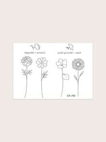 1pc Washable Temporary Tattoo Sticker With Simple & Elegant Wild Flower Design & English Phrase, Sweat Proof, Suitable For Fashionable People In Daily Life - Black - View 3