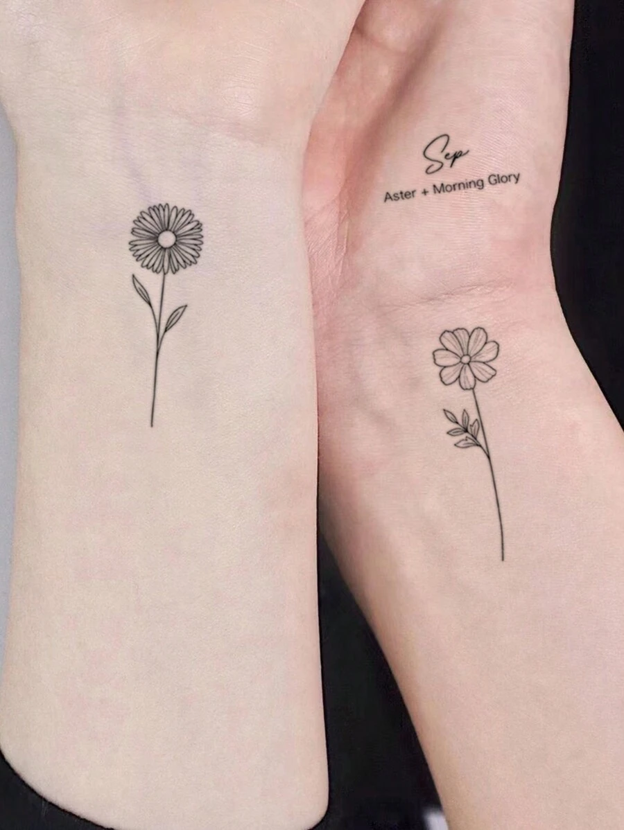 1pc Washable Temporary Tattoo Sticker With Simple & Elegant Wild Flower Design & English Phrase, Sweat Proof, Suitable For Fashionable People In Daily Life - Black - View 1