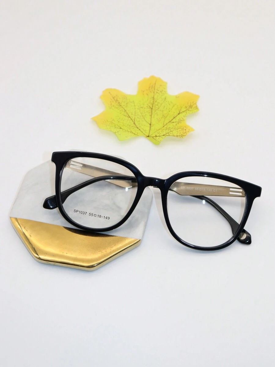 1pc Unisex Round-frame Eyeglasses With Black Plastic Frame For Daily Use - Black - View 1