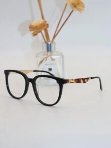 1pc Unisex Round-frame Eyeglasses With Black Plastic Frame For Daily Use - Black - View 2