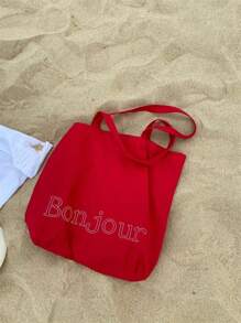 单肩粉色/红色圣诞节节日礼品袋印花单肩手提帆布购物袋 - 酒紅色 - 查看 6