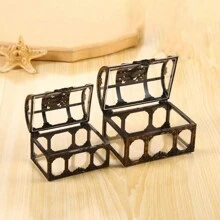 復古海盜寶藏箱形首飾收納盒,適合寶石、、手鍊、項鍊、耳環、戒指、藝術品和小配件整理 - 銅色 - 查看 4