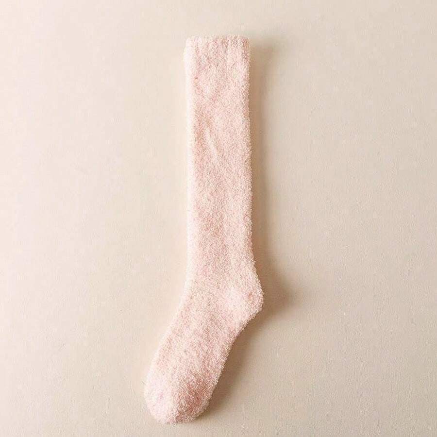 1 双女士珊瑚绒暖腿袜/地板袜/加厚保暖内衬/过膝/适合居家和睡眠，秋冬季