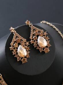 3入組女性新娘珠寶套裝,包括項鍊、耳環和手鍊,鍍合金和全鑲鑽飾,適合婚禮和晚禮服