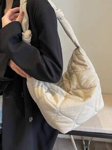 MOBAOFANG 大容量純色女士肩背包 - 米色 - 查看 4