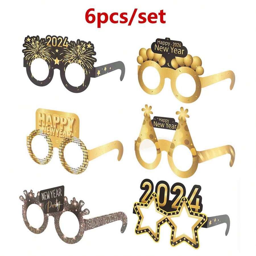 6pcs New Year Paper Glasses - Multicolor - View 1