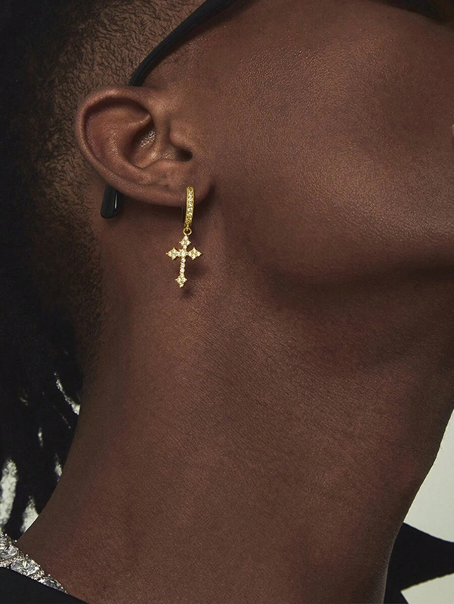 1 para Wysadzany diamentami Diamentowy kształt Krzyż Kolczyki & Ćwieki , Unisex Projekt , Z górnej półki I Modny Styl , Doskonały Dla Hip-hop lub Zimny - Złoto - Zobacz 1